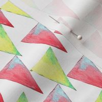 Watercolor festive flags and garland on white