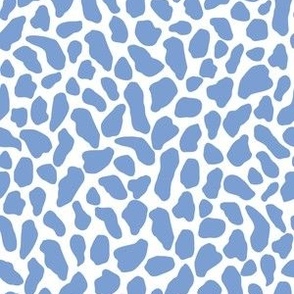 Medium scale wild animal print, two color, periwinkle on a white ground.