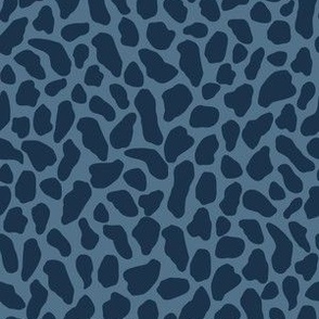 Medium scale wild animal print, two color, in cerulean and deap sea blues.
