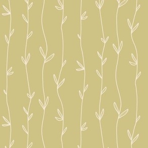 Minimalist Vines Floral Summer Stripes Wallpaper In golden warm yellow SMALL