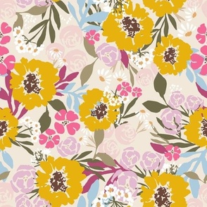 Colourful Sunflower Floral (Beige)(Large Scale)(10.5"/12")