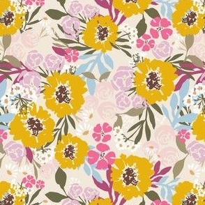Colourful Sunflower Floral (Beige)(Small Scale)(5.25"/6")