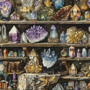 Colorful Magical Crystals Potions and Books
