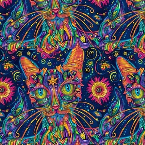 groovy neon space cats in rainbow hues