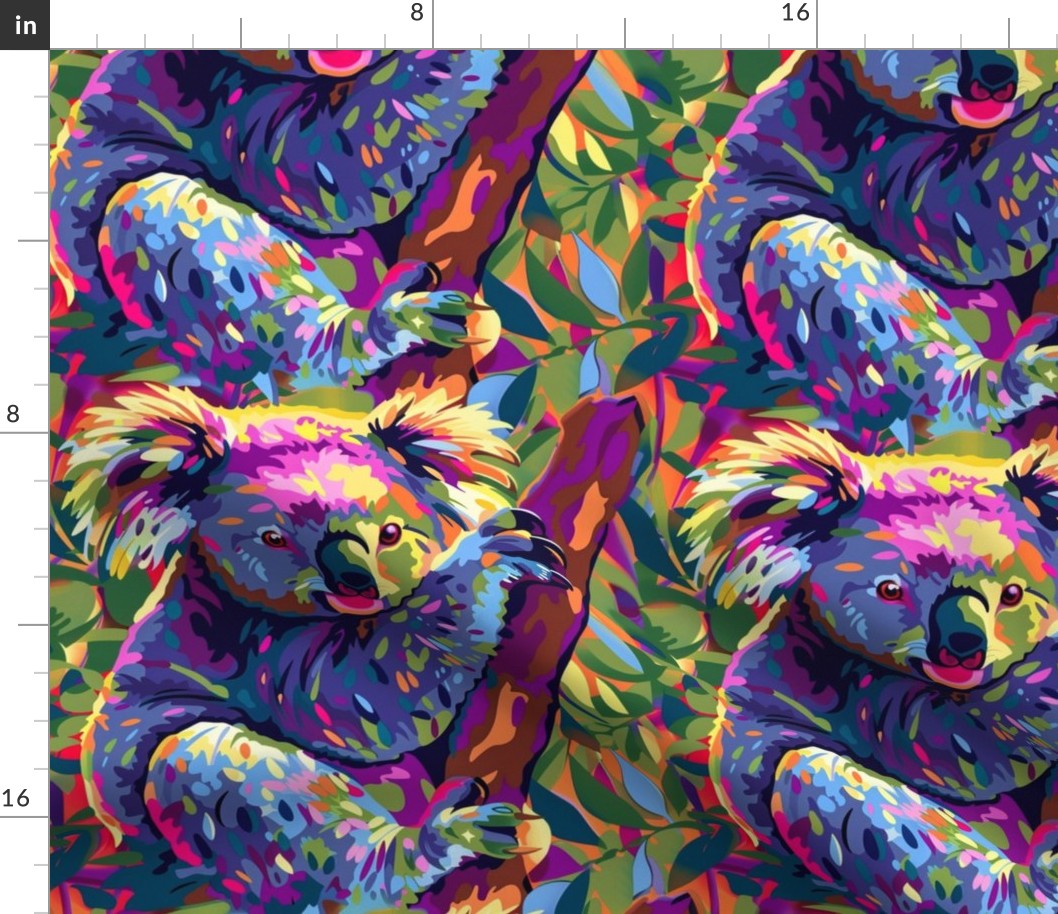neon watercolor koala bear in a tree
