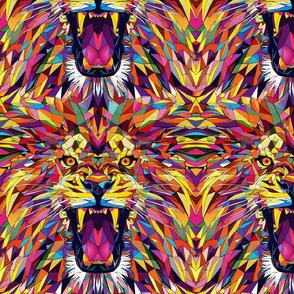 geometric watercolor lion rainbow roar