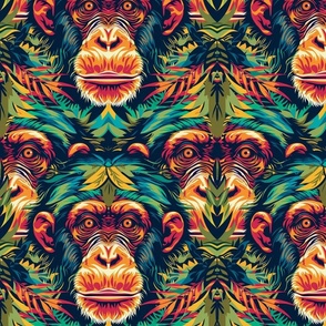 psychedelic trippy monkey chimpanzee jungle botanical