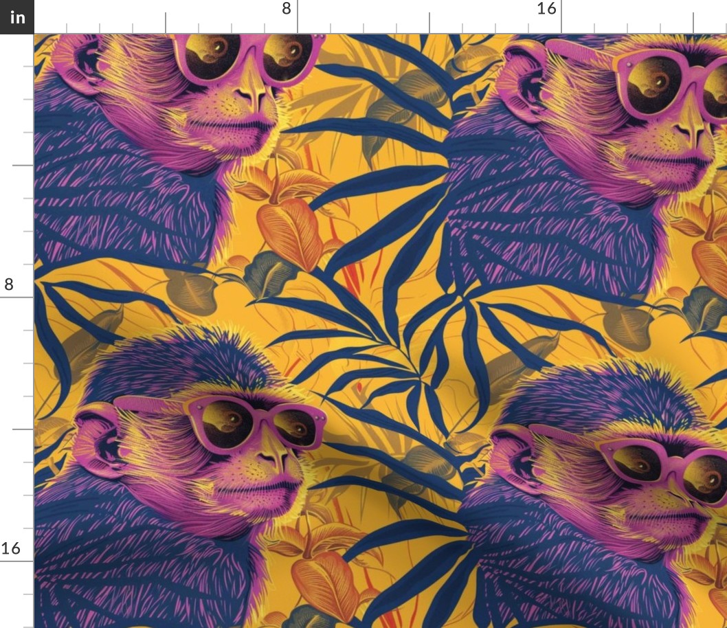 cool hip purple  monkey in glasses in an orange jungle