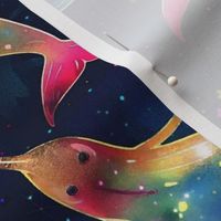 neon watercolor narwhal space whales