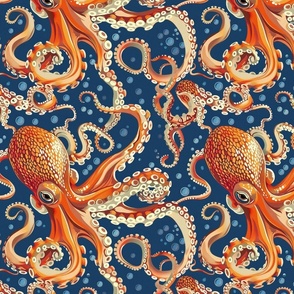orange gold octopus in a teal blue sea