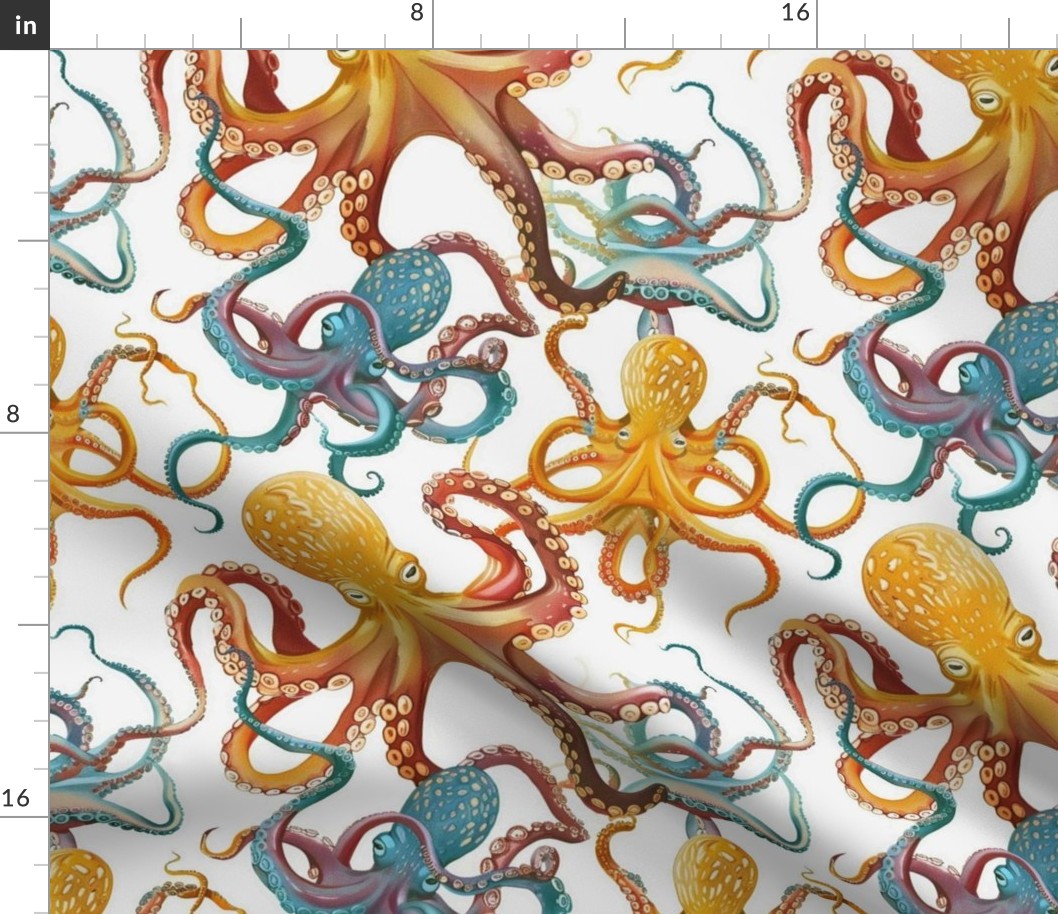 orange gold and teal octopus 