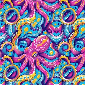 pink blue and gold tentacle neon octopus