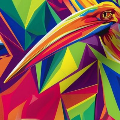Pteranodon flying dinosaur bird in tropic geometric abstract