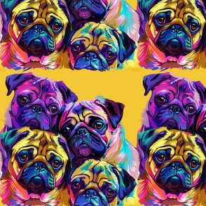 the pop art pug family in pink red and purple gold