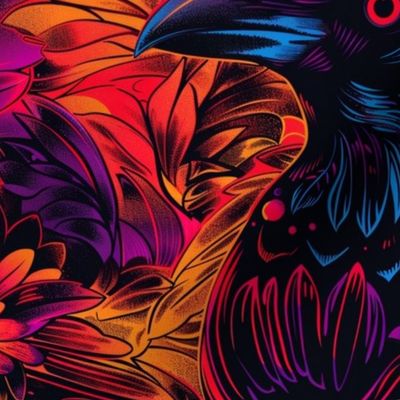purple blue raven in tropic pop art red gold