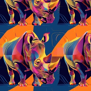 pop art geometric rhino in orange pink and blue gold