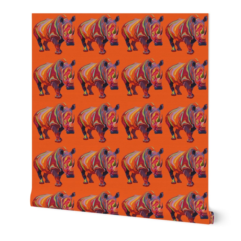 sizzling tropic pop art rhino in orange gold and red