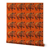 sizzling tropic pop art rhino in orange gold and red