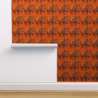 sizzling tropic pop art rhino in orange gold and red