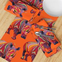 sizzling tropic pop art rhino in orange gold and red