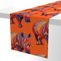 sizzling tropic pop art rhino in orange gold and red