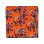 sizzling tropic pop art rhino in orange gold and red