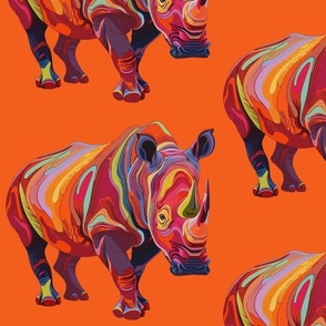 sizzling tropic pop art rhino in orange gold and red