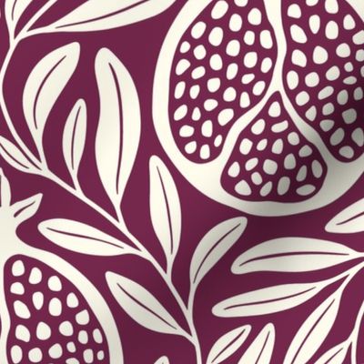 (lg) Block Print Pomegranates - Berry Purple - Heritage Revival Botanical