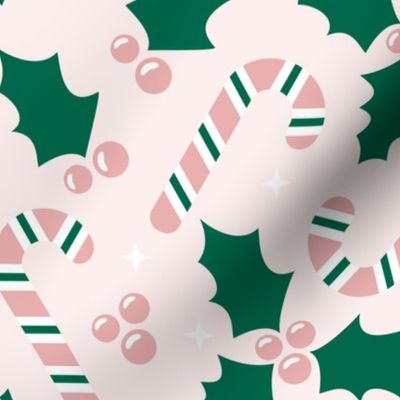 Pink Candy Canes and Holly Leaves