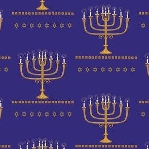 Hanukkah Menorah Golden Candles on Blue