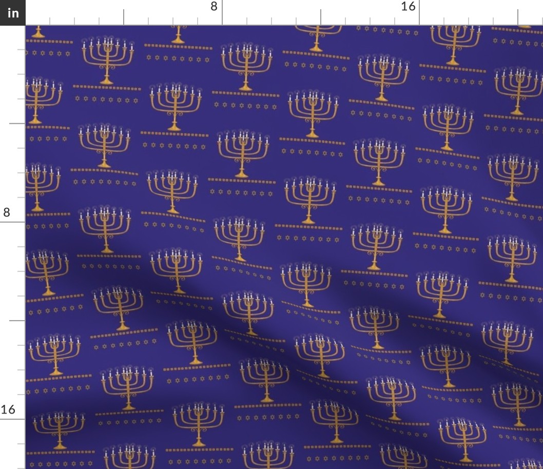 Hanukkah Menorah Golden Candles on Blue