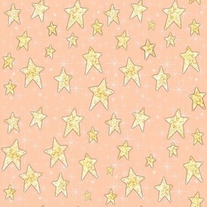 Cozy Stars and Starbursts, Pale Yellow on Peach Fuzz