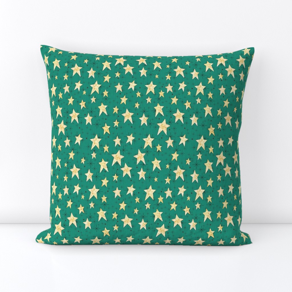 Cozy Stars and Starbursts, Pale Yellow on Kelly Green