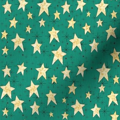 Cozy Stars and Starbursts, Pale Yellow on Kelly Green