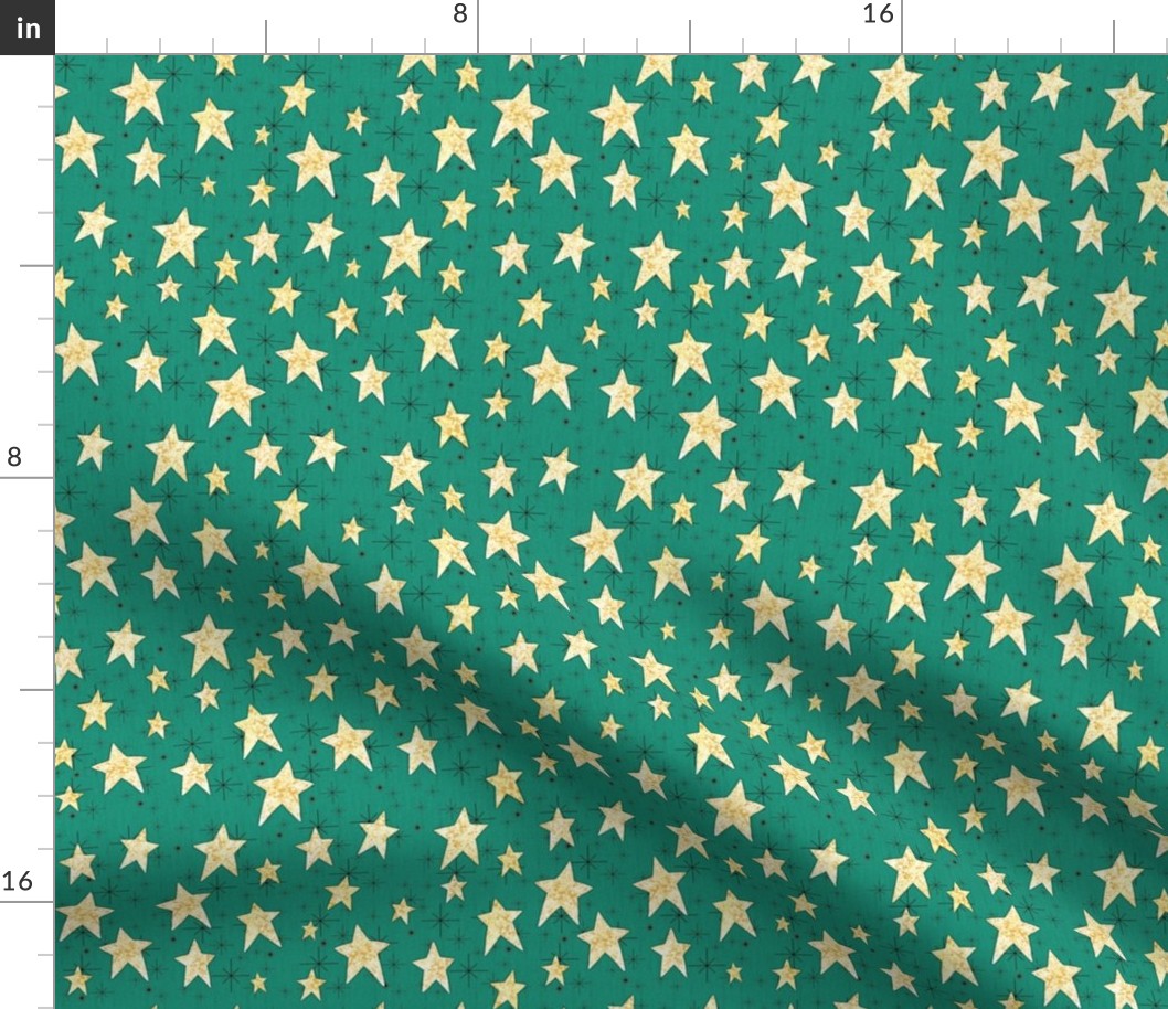 Cozy Stars and Starbursts, Pale Yellow on Kelly Green