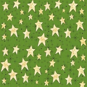 Cozy Stars and Starbursts, Pale Yellow on Green Verde