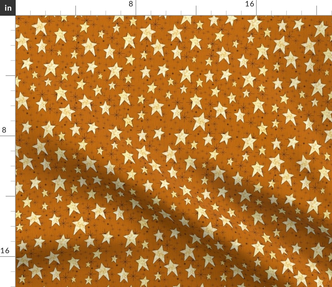Cozy Stars and Starbursts, Pale Yellow on Orange