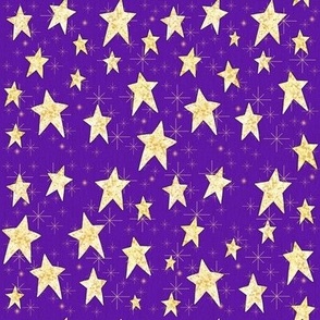 Cozy Stars and Starbursts, Pale Yellow on Violet Purple