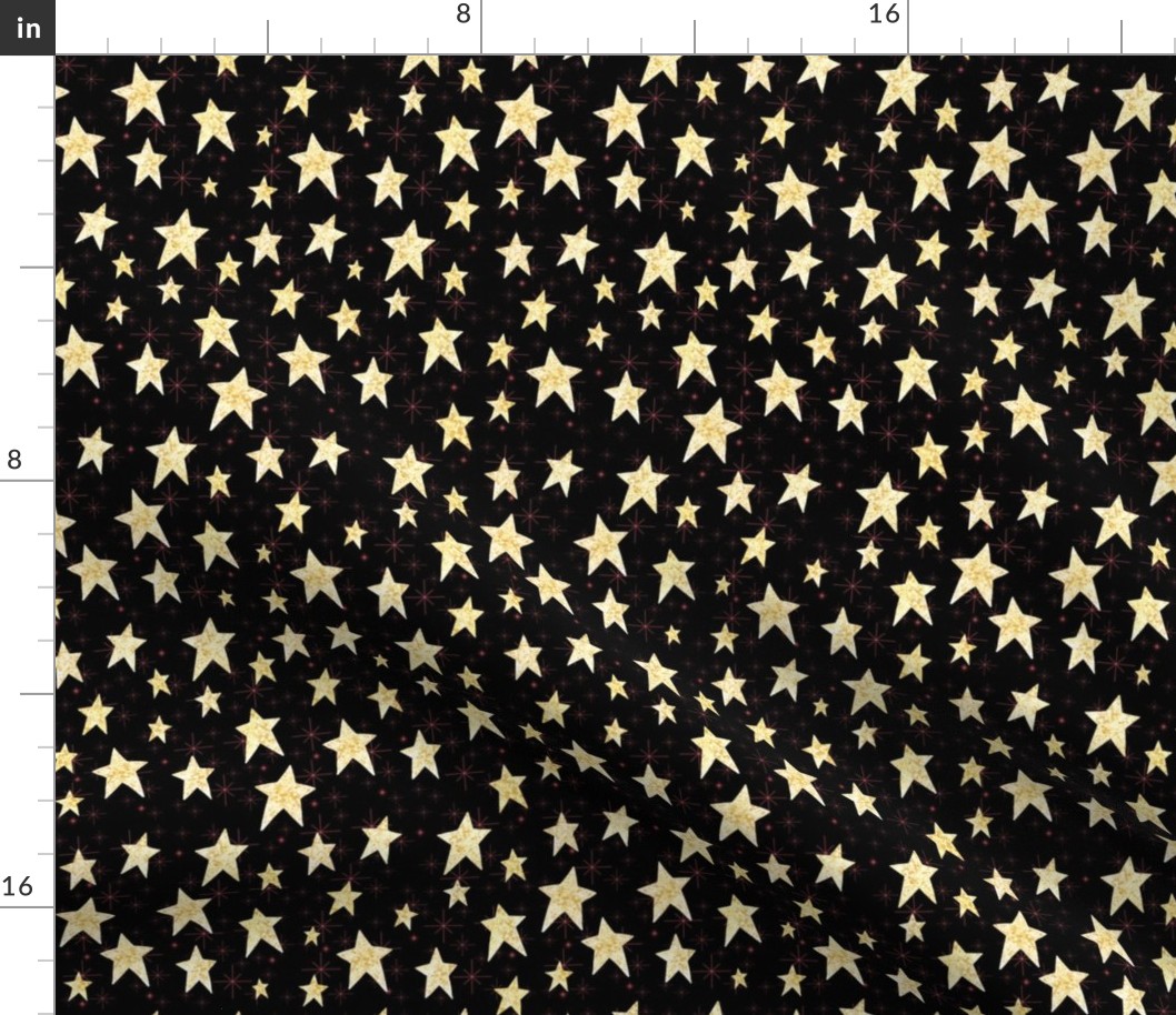 Cozy Stars and Starbursts, Pale Yellow on Black