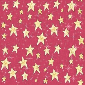 Cozy Stars and Starbursts, Pale Yellow on Red