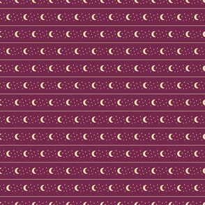 Celestial Moon and Stars Horizontal Stripe - Berry Purple and Butter Yellow - Small Scale - Cozy Witchy Aesthetic Pattern