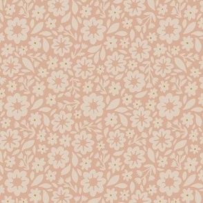 DELLA (sm) cute daisies and Leaves in soft muted peachy pink and linen off-white