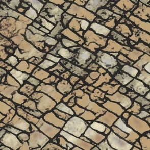 Dry Stone Cobbles Slate Flagstones, Wall Floor, Sandstone Brown Beige, Large