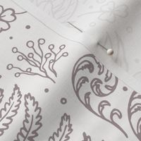 Wildwood flora.  Forest biome. Botanical damask  - Off white - Neutral  -Large scale