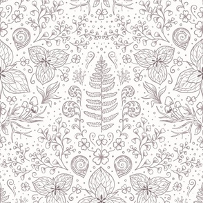 Wildwood flora.  Forest biome. Botanical damask  - Off white - Neutral  -Large scale