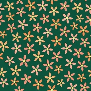 dark green background with orange flowers pattern