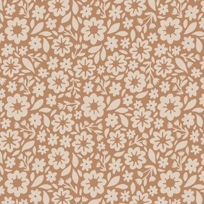 DELLA (sm) cute daisies and Leaves in muted rust terracotta and linen off-white