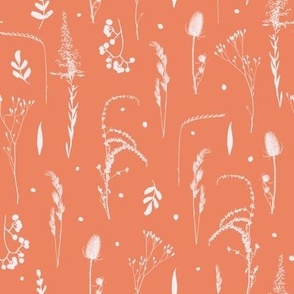 Prairie Plants Cream White on Orange