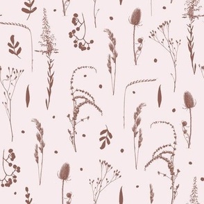 Prairie Plants Chocolate Brown on Cream White 