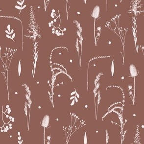 Prairie Plants Cream White on Chocolate Brown